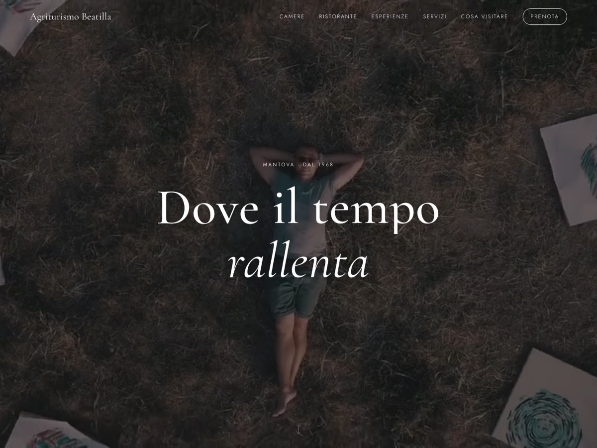 Anteprima del sito Agriturismo Beatilla: hero con video e titolo Dove il tempo rallenta
